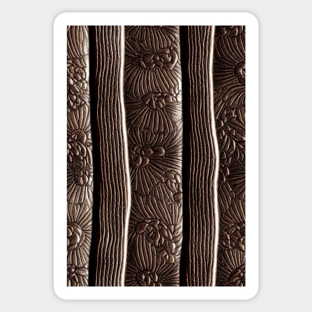 Dark Brown Ornamental Leather Stripes, natural and ecological leather print #45 Sticker by Endless-Designs